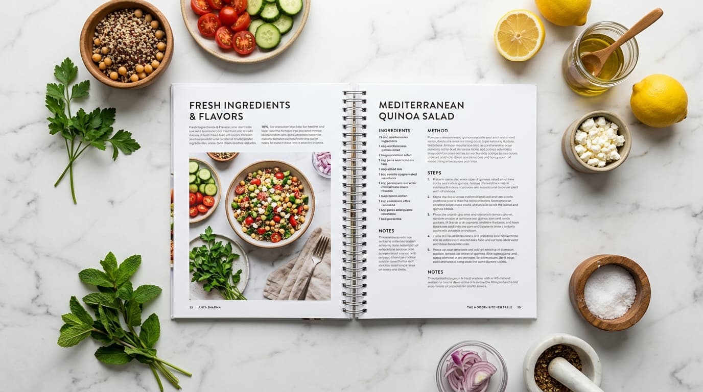 Yemek Kitabı ve Mutfak Kataloglarında Düz Açılır (Flat-Lay) Helezon Ciltleme